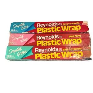 Vtg Reynolds‎ Plastic Wrap Crystal Blue Green & Pink Used Saran 1988